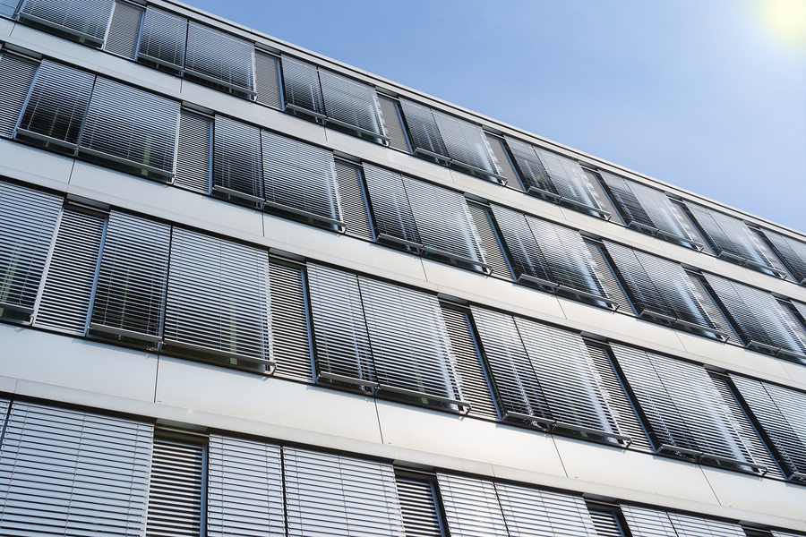 High-rise Office Building Facade With Covered Windows Venetian B